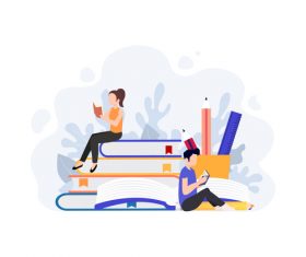 Reading cartoon illustration vector