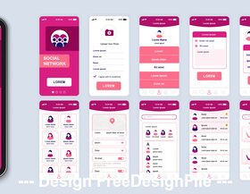 Red Background Social Mobile App Ui Kit Screen vector