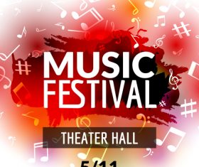 Red background music festival flyer vector
