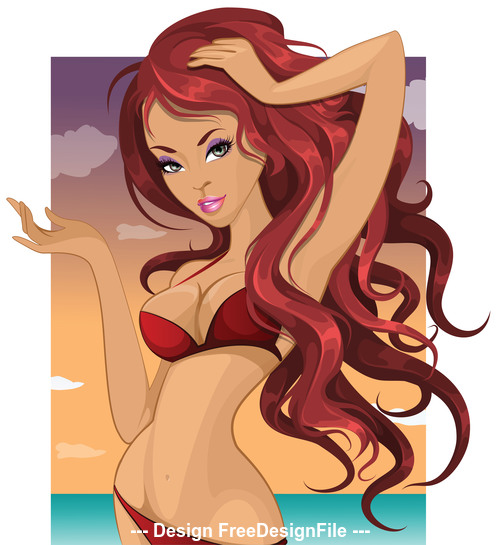 Red long hair girl vector