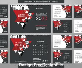 Red triangle new year wall calendar template vector