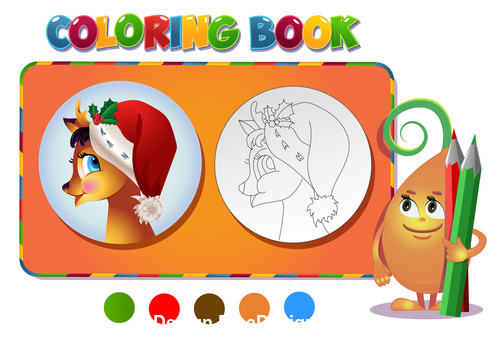 Reindeer in christmas coloring book vector