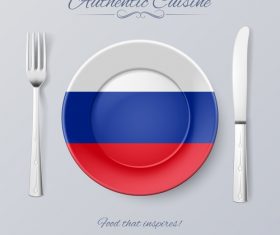 Russia authentic cuisine and flag circ icon vector