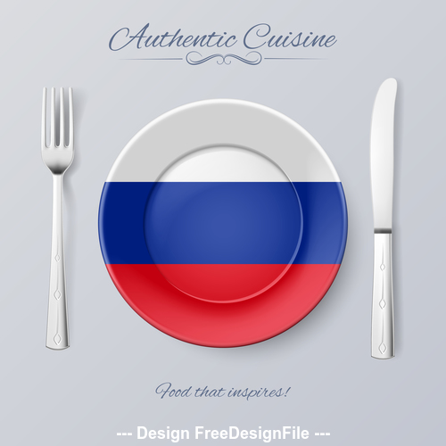 Russia authentic cuisine and flag circ icon vector