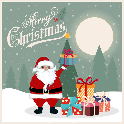 Santa claus and gift cartoon element vector