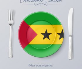 Sao Tome and Principe authentic cuisine and flag circ icon vector