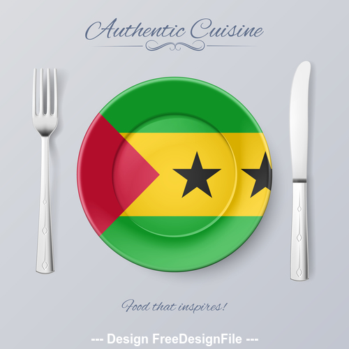 Sao Tome and Principe authentic cuisine and flag circ icon vector