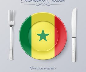 Senegal authentic cuisine and flag circ icon vector