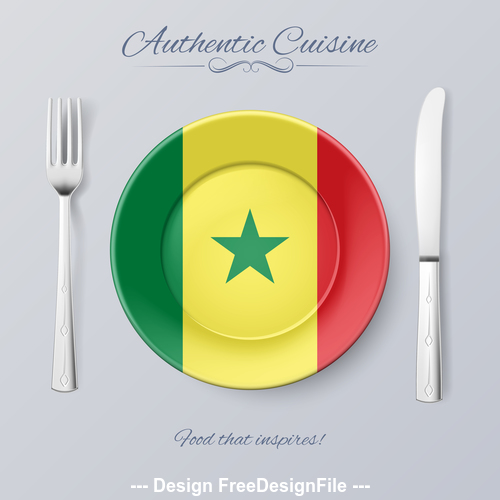 Senegal authentic cuisine and flag circ icon vector