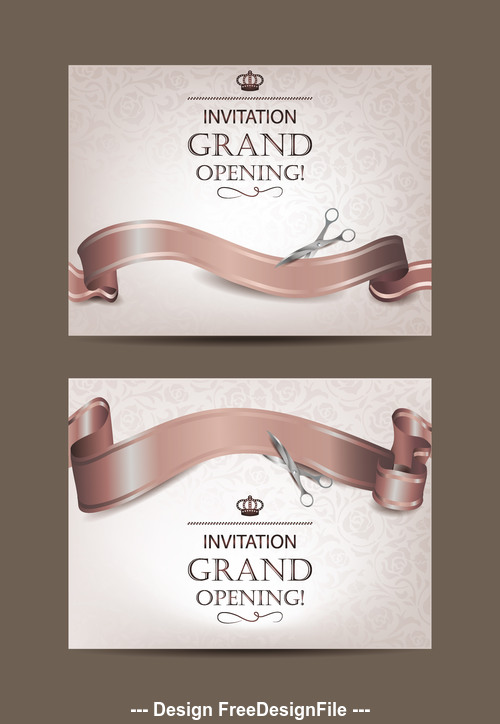 Set of beige invitation grand opening cards vector