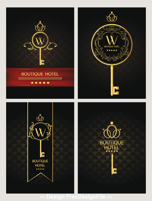 Set of gold boutique hotel cards vector