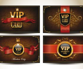 Set of vintage VIP cards with red ribbons vector