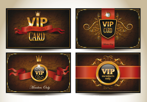 Set of vintage VIP cards with red ribbons vector