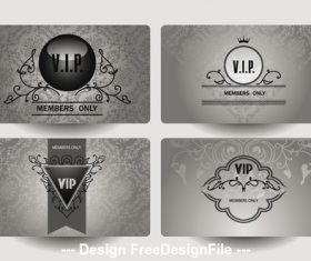 Set of vintage ornate VIP silver cards vector