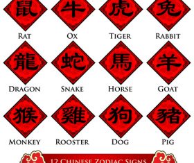 Simplified Chinese zodiac signs design vector