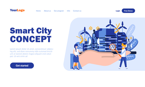 Smart city concept cartoon illustration vector