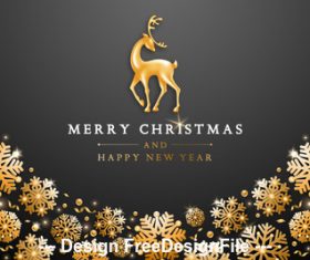Snowflake and deer merry christmas template vector