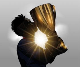 Soccer player kissing trophy silhouette vector