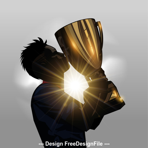 Soccer player kissing trophy silhouette vector