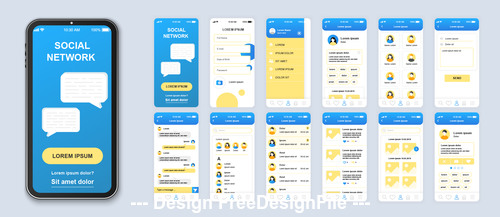 Social Mobile App Ui Kit Screen vector