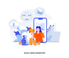 Social media marketing cartoon illustration vector