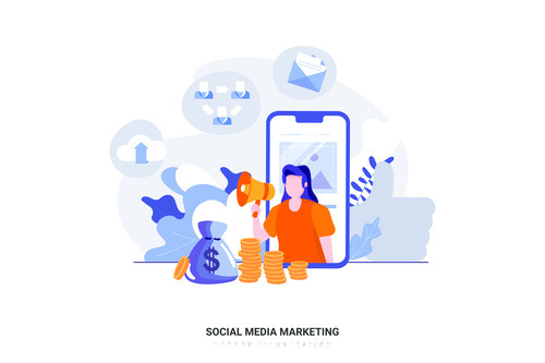 Social media marketing cartoon illustration vector free download