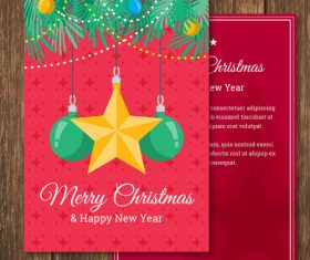 Star and ball decoration christmas new year card vector