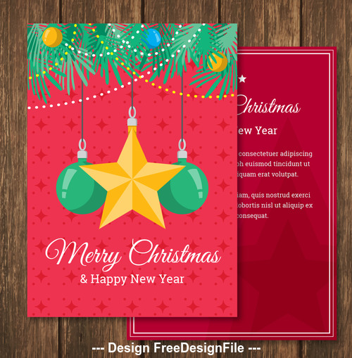 Star and ball decoration christmas new year card vector
