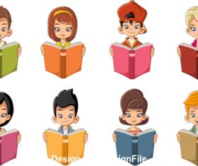 Students careful reading books vector