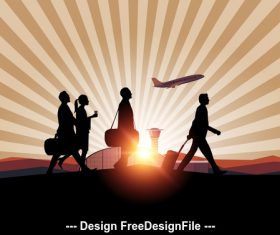 Sunrise airport travel people silhouettes vector