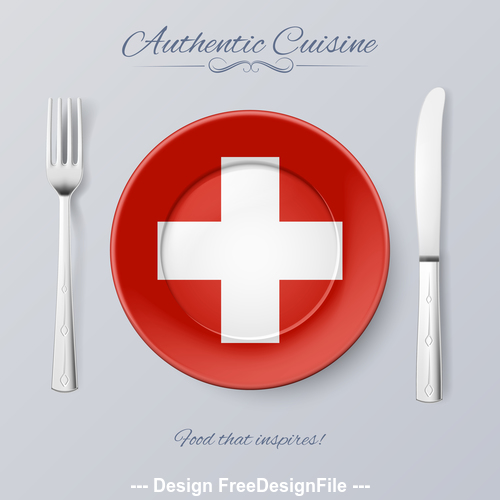 Switzerland authentic cuisine and flag circ icon vector