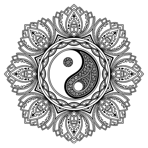 Download Tattoo Mandala black Yin yang vector free download