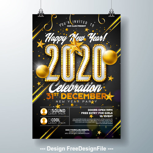 Template design 2020 new year party poster vector
