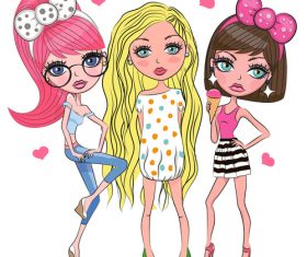 Three hipster girls comics vector