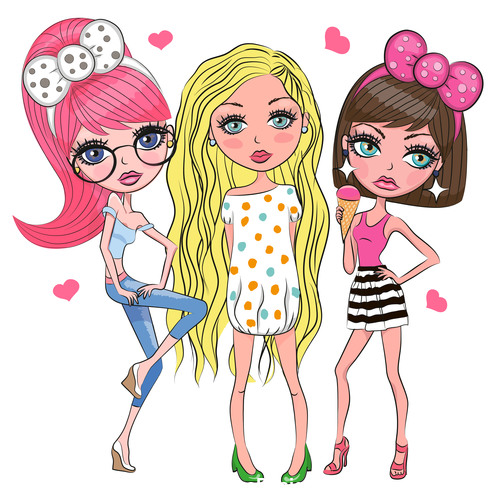 Three hipster girls comics vector