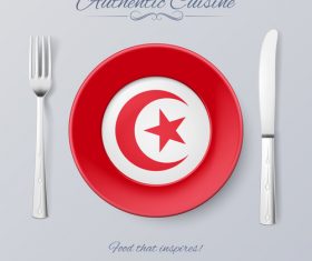 Tunisia authentic cuisine and flag circ icon vector