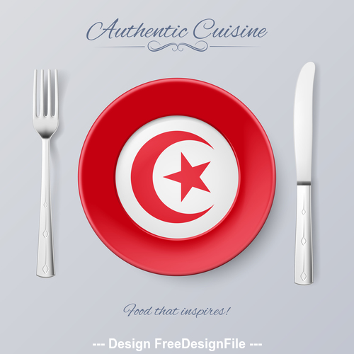 Tunisia authentic cuisine and flag circ icon vector