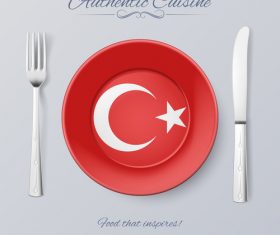 Turkey authentic cuisine and flag circ icon vector