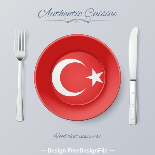 Turkey authentic cuisine and flag circ icon vector