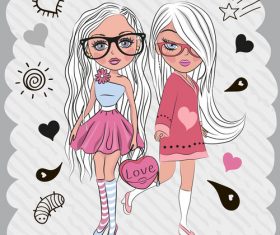 Two cute girls vector