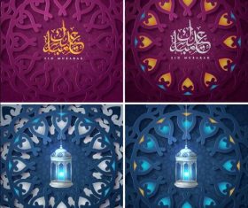 Two-tone silhouette arabic greeting decorated card vector