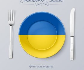 Ukraine authentic cuisine and flag circ icon vector