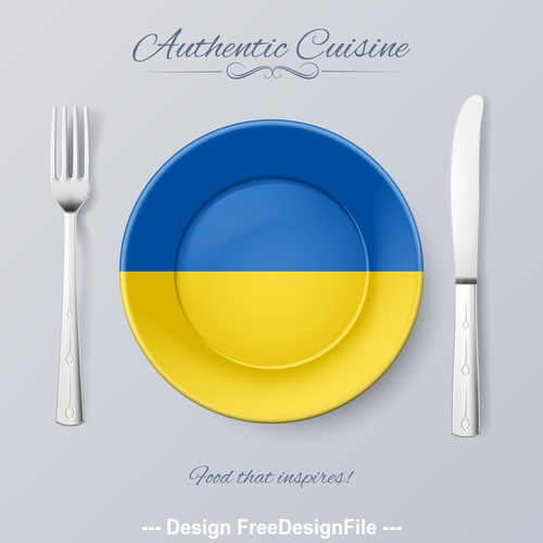 Ukraine authentic cuisine and flag circ icon vector