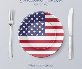 United States authentic cuisine and flag circ icon vector