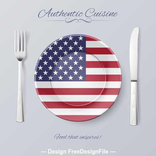 United States authentic cuisine and flag circ icon vector