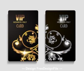 VIP cards with textured floral design elements vector