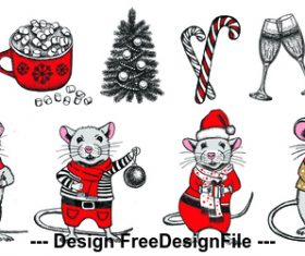 Vector hand drawn illustration new year greeting card template