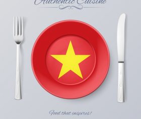Vietnam authentic cuisine and flag circ icon vector
