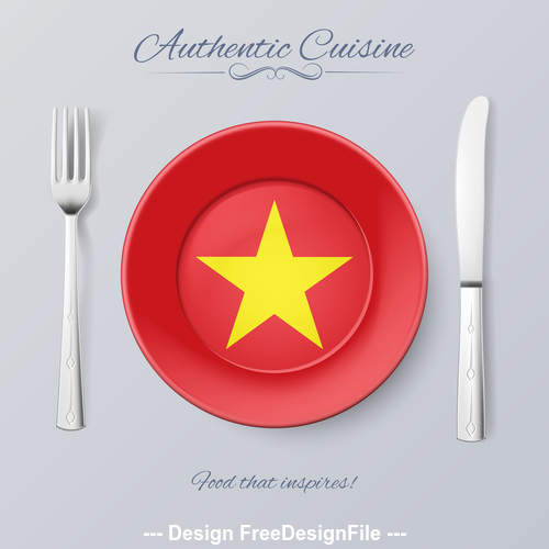 Vietnam authentic cuisine and flag circ icon vector