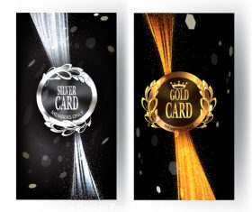 Vip invitation gold and silver card with sparkling ribbons Vector illustration